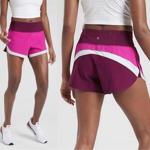 ATHLETA 3.5” Running Shorts Elastic Waist Pull On Magenta Colorblock Size XS